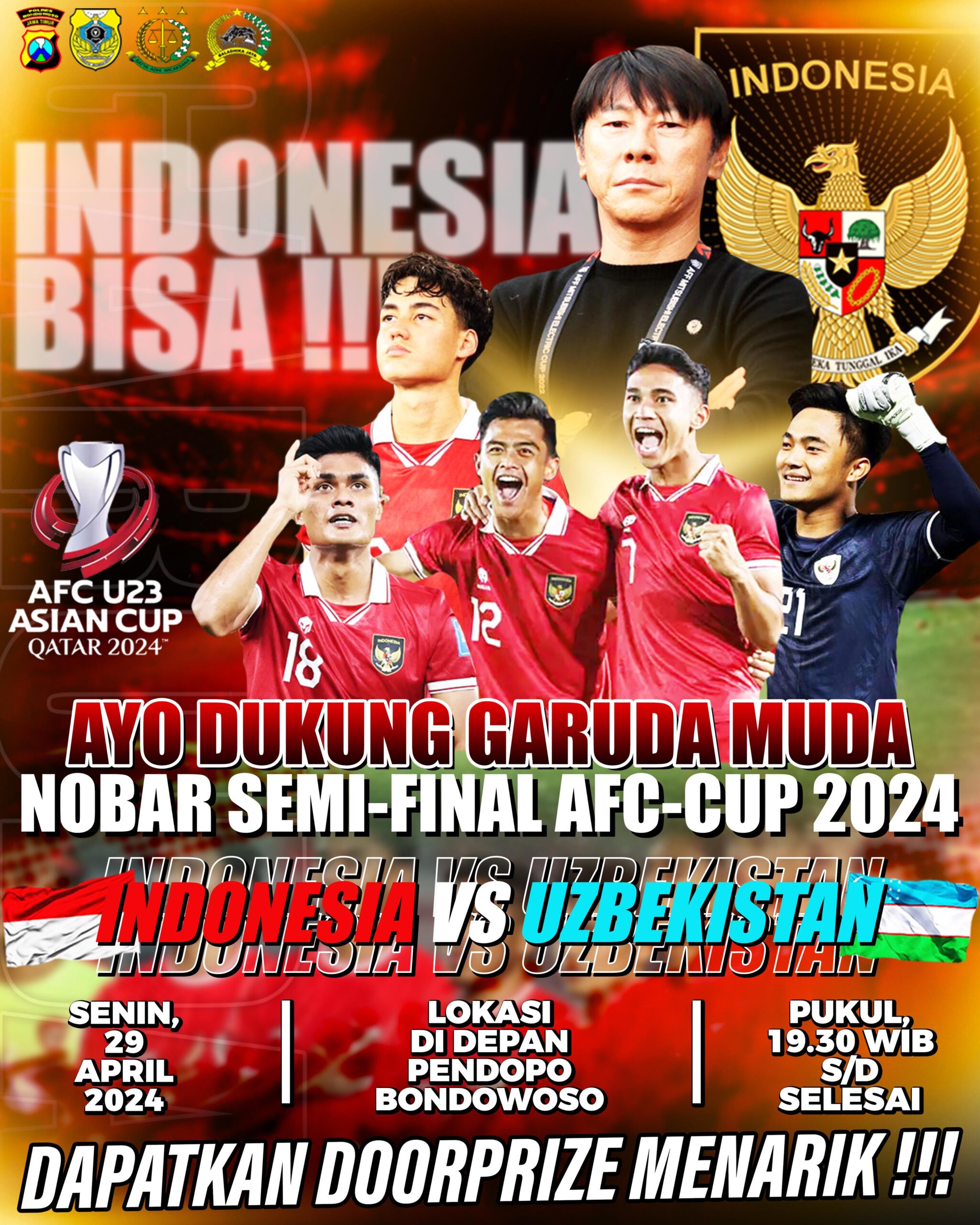 Ramaikan! Nobar Akbar Antara Timnas Indonesia VS Uzbekistan di Pendopo Kabupaten Bondowoso dan Dapatkan Door Prize Menarik